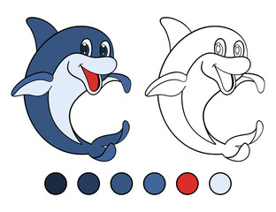 Smiling dolphin stands on his tail. Coloring book © starserfer