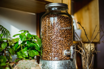 Glass container of coffee beans