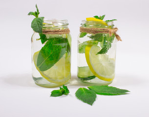 Refreshing water with lemon, mint and cucumber