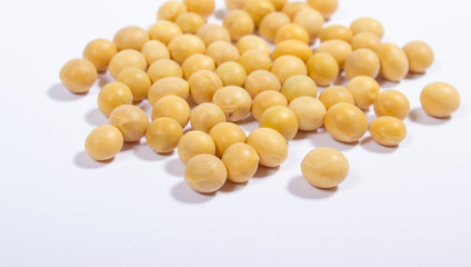 Soy beans on white background.