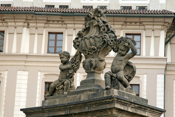 PRAGUE, CZECH REPUBLIC - APRIL 16, 2010: Statue at the Gates in the Prague Castle
