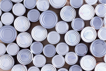 Background of multiple sealed food cans - 99063728