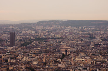View of Paris from above with the Arch of Triumph  