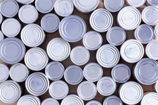 Background of multiple sealed food cans