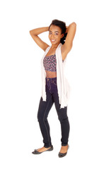 Fototapeta premium African American woman standing in jeans.