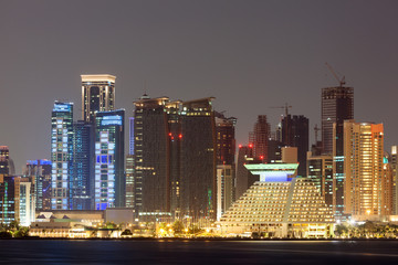 Fototapeta na wymiar Doha city skyline at night, Qatar
