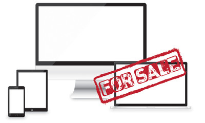 For sale responsive web design and website development vector devices.