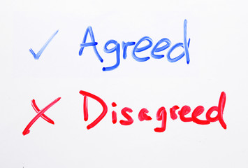 Agreed & Disagreed handing on whiteboard.