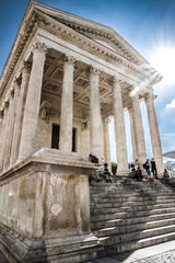 Roman temple Maison Carree in city of Nimes, France..