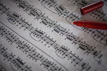 Close up of piano classic music score and note