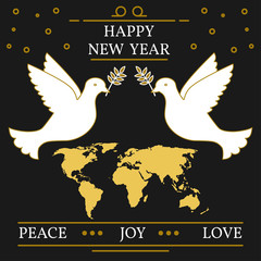 Happy new year, peace, joy and love greeting card. EPS10 vector.