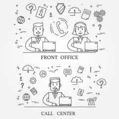Front office and call center concept icon thin line for web and