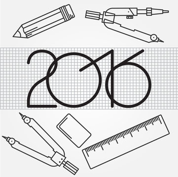 2016 and Drawing tools thin line icon set for web and mobile,  m