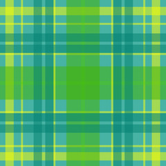 Vector seamless scottish tartan pattern in green, blue, turquoise, yellow. British or irish celtic design for textile, clothes, fabric or for wrapping, backgrounds, wallpaper