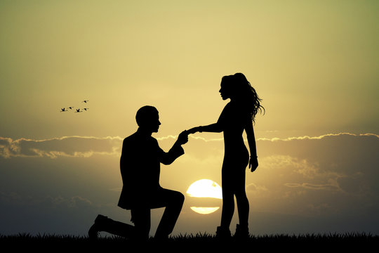 proposal of love at sunset