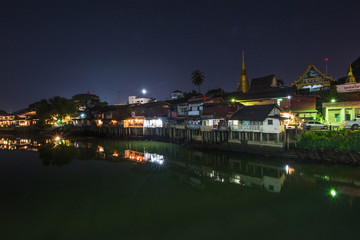 Fototapeta na wymiar village near river at night at chantaboon village in chantaburi , Thailan