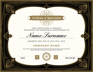 Vintage retro art deco frame certificate background template