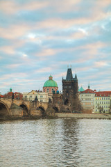 Fototapeta na wymiar Charles bridge in Prague at sunrise