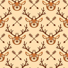 Hipster seamless pattern with deer and arrows. 