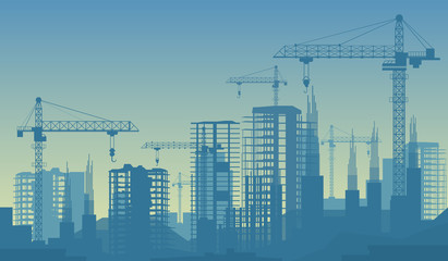 Banner illustration of buildings under construction in process