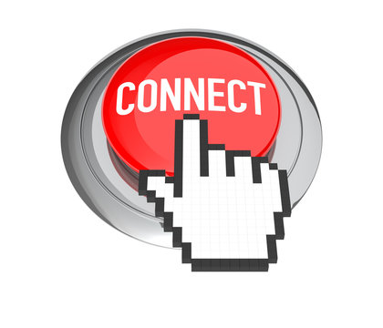 Mouse Hand Cursor on Red Connect Button. 3D Illustration.