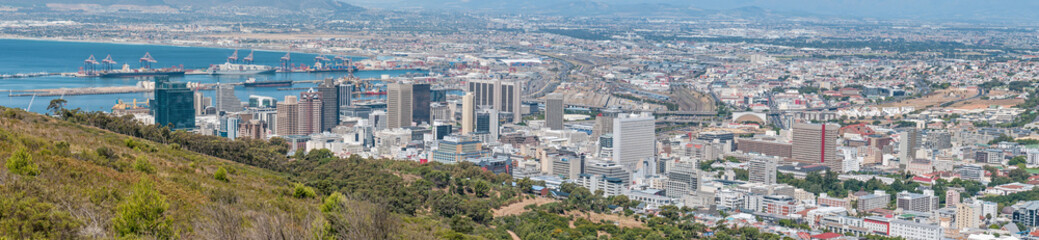 Panoramic view of Cape Town central business district and harbor