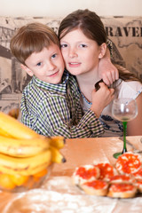 Portrait a fullface of the smil girl and the boy