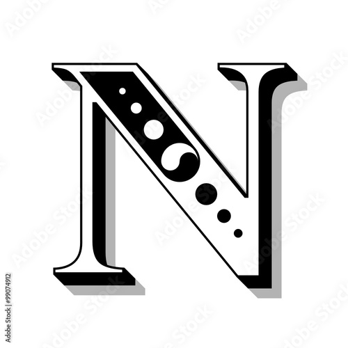 "Classic vintage font, letter N, vector. " Stock image and royaltyfree