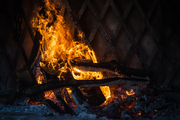 Fire burning in fireplace