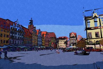 Wrocław city miasto retro vintage - obrazy, fototapety, plakaty