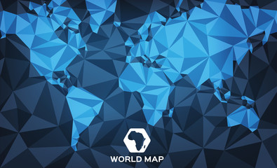 Abstract World Map with angular shapes and shades of blue. Vector illustration.