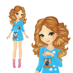 Girl In Dress With Owls