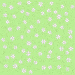 Bright floral pattern, ornament on green background pink flowers carnations, leaves, khaki, design element vector