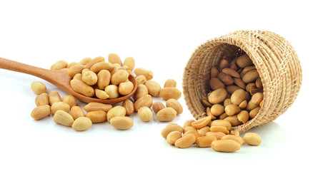 peanuts in the basket on white background