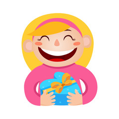 Vector illustration of a girl holding a gift in a wrapped heart-