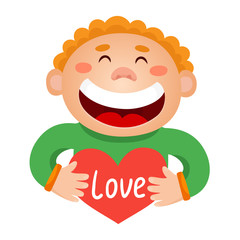 Obraz premium Vector illustration of a boy holding a gift in a wrapped heart-b