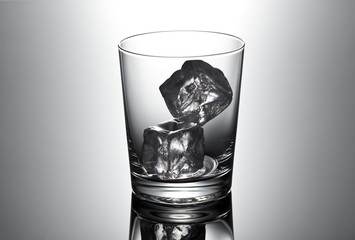 Empty glass filled with ice cubes