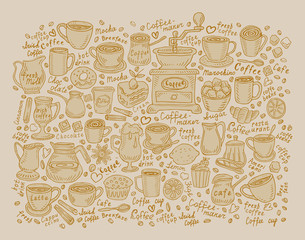 art sketching set of coffee and tea