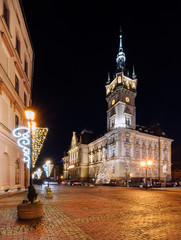 Night view on the town hall in Bielsko-Biala