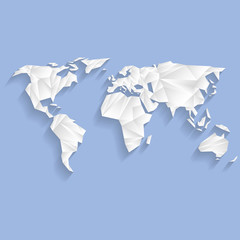 World map polygon design. White on blue. Vector illustration.