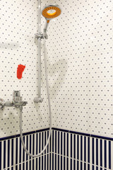 Closeup of shower stall unit