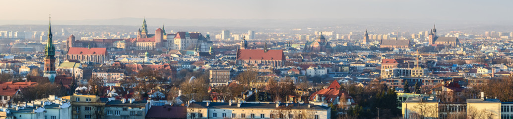 Panele Szklane  Panorama Zamku Królewskiego na Wawelu w Krakowie i Bazyliki Mariackiej, widok z Kopca Krakusa