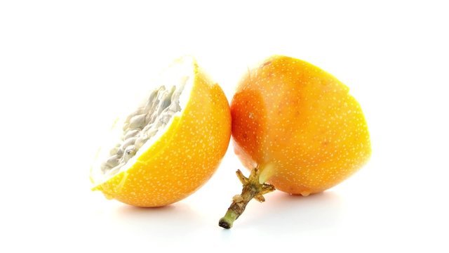 Passion fruit maracuja granadilla on white background.