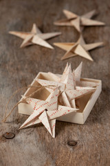 Hand made paper stars. Origami. Christmas decoration.