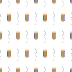 Seamless vector pattern, symmetrical background with colorful  pencils on the white backdrop