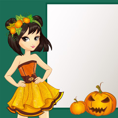 Witch In Yellow Dress With Pumpkin
