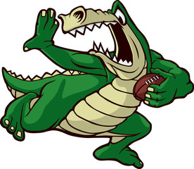 Naklejka premium Running Gator Animowany aligator biegający z piłką nożną.
