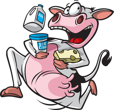 Running Cow
Cartoon of a cow running with milk, ice cream and cheese.
