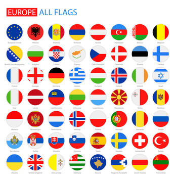 Flat Round Flags of Europe - Full Vector Collection. Vector Set of Round European Flags.