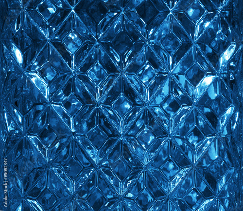 &ldquo;Dark blue glass texture with a pattern of rhombuses. Clear glass